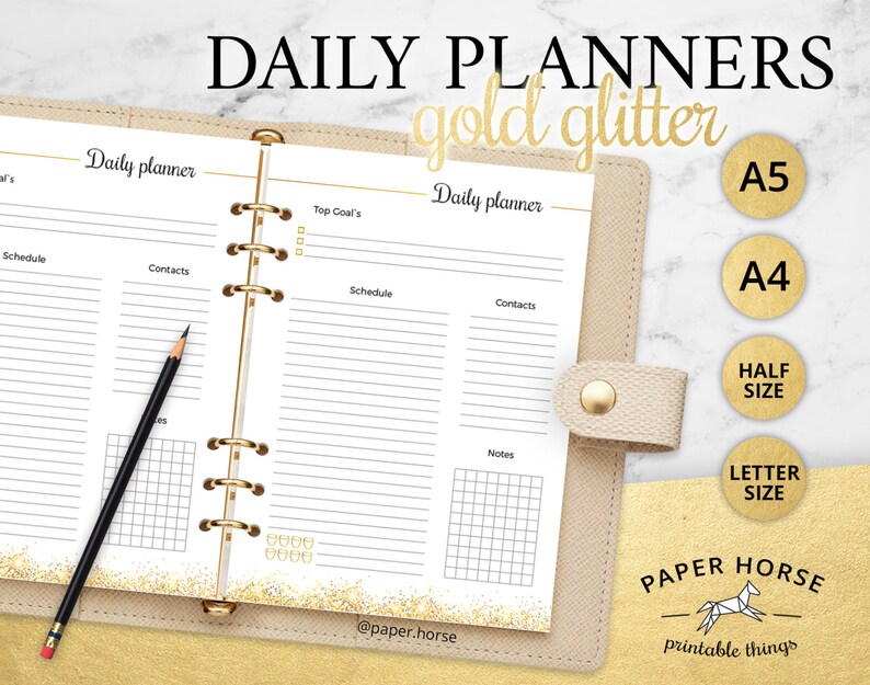 Gold glitter Daily planner printable PDF Printable inserts Etsy