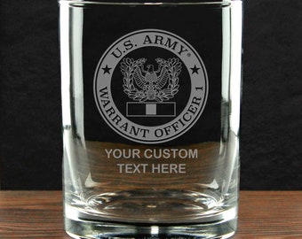 U.S. Army Warrant Officer 1 Personalized 14 oz. Double Old Fashioned Whiskey Glass - Made in the USA