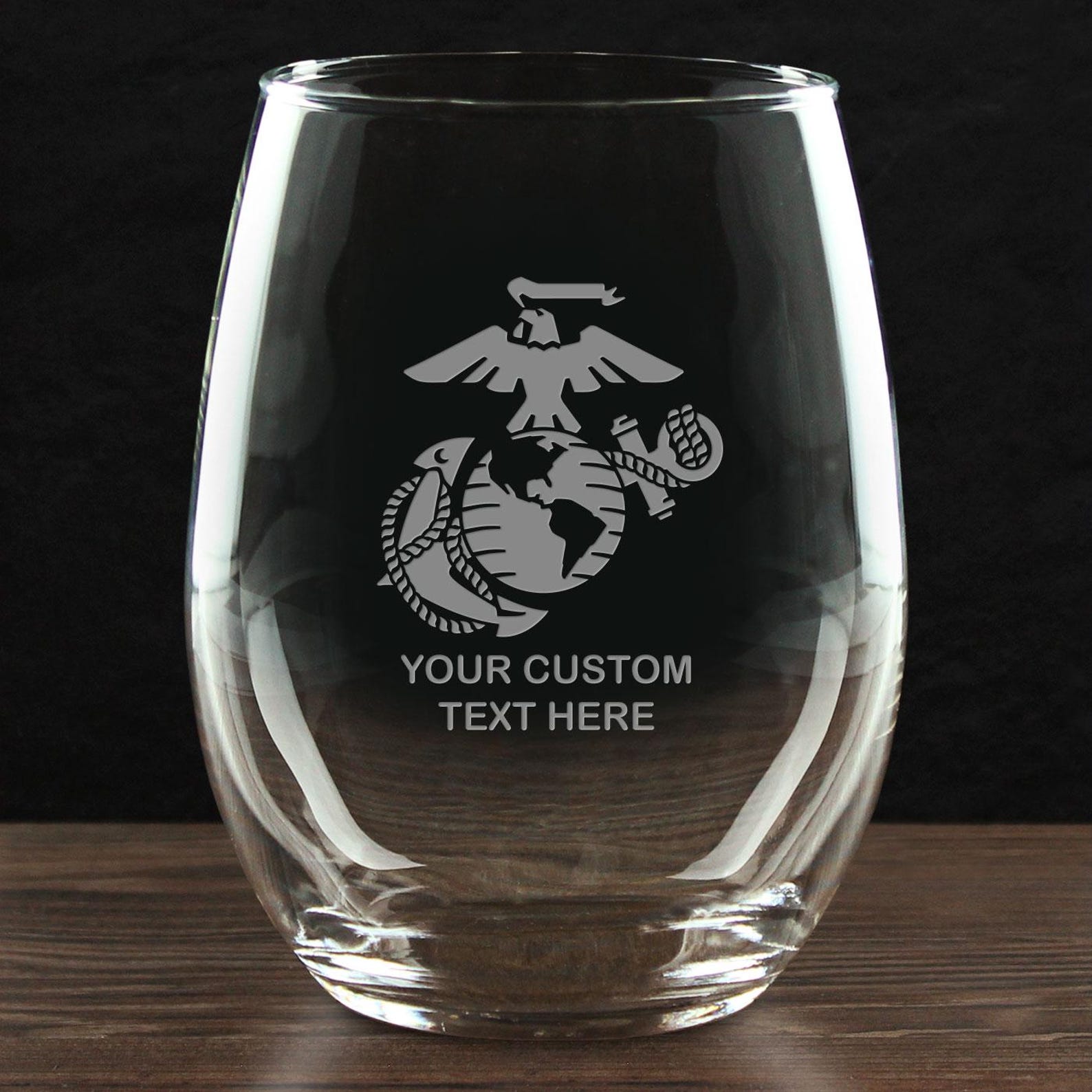 USMC Eagle Globe & Anchor EGA - Personalized 21 Oz. Stemless Wine Glass ...