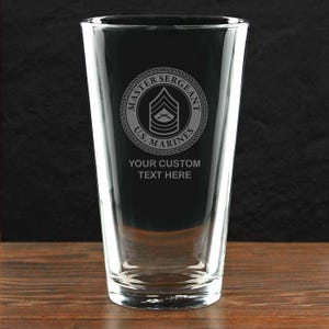 U.S. Marine Corps Master Sergeant E-8 Personalized 16 oz. Beer Pint Glass - Made in the USA - Officially Licensed