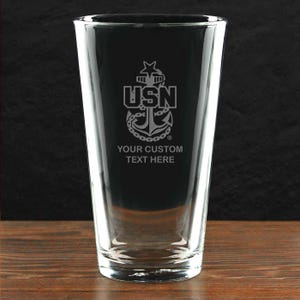 U.S. Navy Senior Chief E-8 Personalized 16 oz. USN Pint Beer Glass - Made in the USA