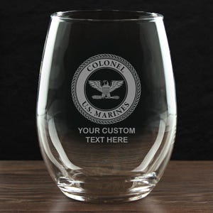 USMC O-6 Colonel - Personalized 21 oz. Stemless Wine Glass - Made in the USA