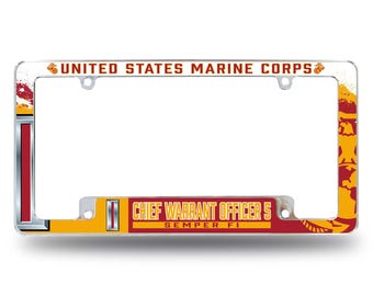 USMC Chief Warrant Officer 5 License Plate Frame - Chrome Zinc Alloy