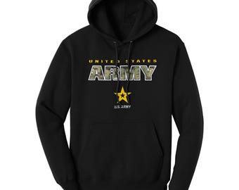 U.S. Army  Camo Text Applique Black Unisex Hoodie