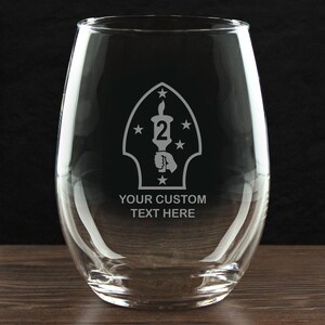 USMC 2nd MARDIV - Personalized 21 oz. Stemless Wine Glass - Made in the USA