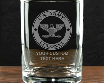 Verre à whisky personnalisé colonel de l'armée américaine - gravé à la main, 14 oz