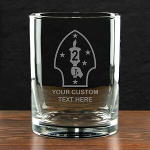 U.S. Marine Corps 2nd Marine Division Personalized 14 oz. Double Old Fashioned Whiskey Glass - Made in the USA - Officially Licensed