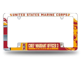 USMC Chief Warrant Officer 3 License Plate Frame - Chrome Zinc Alloy