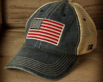American Flag Vintage Trucker Hat