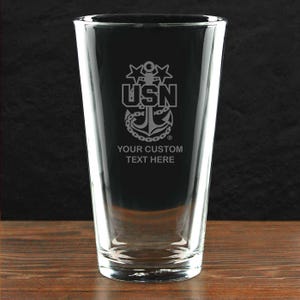 U.S. Navy Master Chief E-9 Personalized 16 oz. USN Pint Beer Glass - Made in the USA