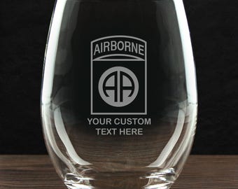 U.S. Army 82nd Airborne Division Personalized 21 oz. Stemless Wine Glass - Made in the USA