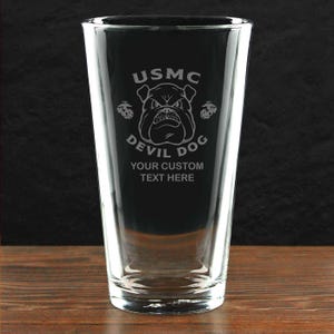 U.S. Marine Corps Bulldog Personalized 16 oz. Beer Pint Glass - Made in the USA - Officially Licensed