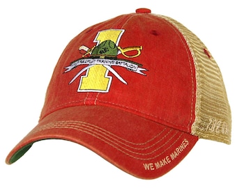 USMC Parris Island 1st Training Battalion Trucker Cap Vintage Red