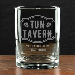 U.S. Marine Corps Tun Tavern Personalized 14 oz. Double Old Fashioned Whiskey Glass - Made in the USA - Officially Licensed
