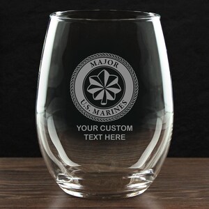 USMC O-4 Major - Personalized 21 oz. Stemless Wine Glass - Made in the USA
