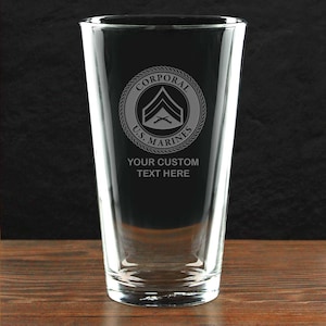 U.S. Marine Corps Corporal E-4 Personalized 16 oz. Beer Pint Glass - Made in the USA - Officially Licensed