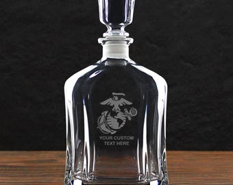 U.S. Marine Corps EGA Eagle Globe & Anchor Personalized 23.75 oz. USMC Whiskey Decanter - Officially Licensed