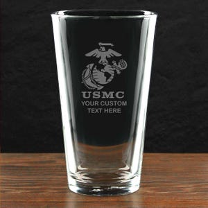 U.S. Marine Corps Eagle Globe & Anchor Personalized 16 oz. Beer Pint Glass - Made in the USA - Officially Licensed