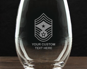 U.S. Air Force Command Chief Master Sergeant E-9 - Personalized 21 oz. USAF Stemless Wine Glass - Made in the USA