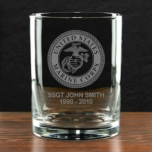 U.S. Marine Corps Seal Personalized 14 oz. Double Old Fashioned Whiskey Glass - Made in the USA - Officially Licensed