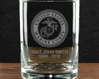 Personalized U.S. Marine Corps Whiskey Glass - Officially Licensed
