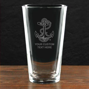 U.S. Navy Anchor Logo Personalized 16 oz. USN Pint Beer Glass - Made in the USA