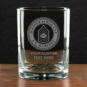 U.S. Marine Corps E-8 Master Sergeant Personalized 14 oz. Double Old Fashioned Whiskey Glass - Made in the USA - Officially Licensed