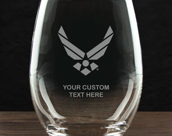 U.S. Air Force Logo - Personalized 21 oz. USAF Stemless Wine Glass - Made in the USA