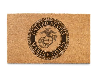 USMC Seal 18 x 30 inch Coir Doormat - Made in the USA