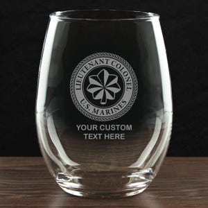 USMC O-5 Lieutenant Colonel - Personalized 21 oz. Stemless Wine Glass - Made in the USA