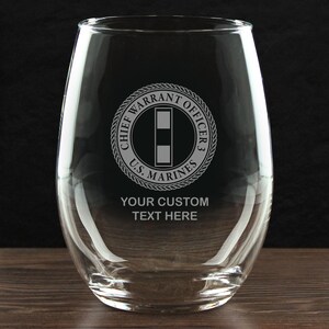 USMC W-3 Chief Warrant Officer 3 - Personalized 21 oz. Stemless Wine Glass - Made in the USA