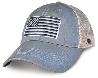 Women's US Flag Vintage Trucker Hat Light Blue