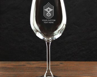 U.S. Air Force Command Master Sergeant E-9 - Personalized 16 oz. USAF Wine Glass - Made in the USA