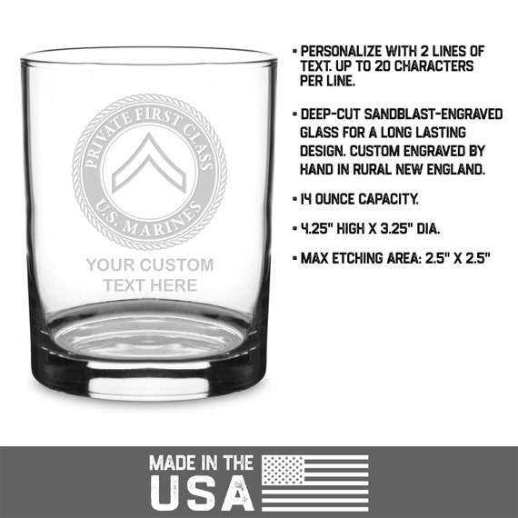 USMC 'Build Your Glass' Personalized 14 oz. Double Old Fashioned Whiskey Glass Corporal