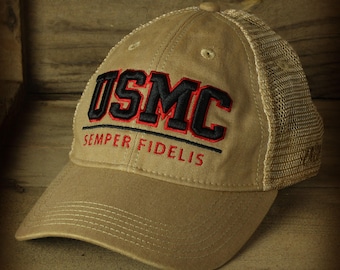 USMC 'Semper Fidelis' Vintage Trucker Hat - Khaki