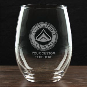USMC E-3 Lance Corporal - Personalized 21 oz. Stemless Wine Glass - Made in the USA