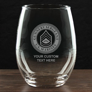 USMC E-7 Sergeant First Class - Personalized 21 oz. Stemless Wine Glass - Made in the USA