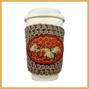 The Lion King hyena&#39;s Shenzi, Banzai en Ed geïnspireerde gehaakte koffie cosy