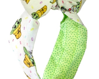 Baby alien child inspired top knot headband, reversible