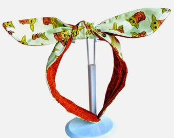 Baby alien child inspired top knot headband reversible