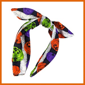 Halloween Pumpkin Jack O lantern  Top Knot Headband
