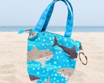 Tiny Tote Bag Beach Bag Zipper Closure With Key Ring