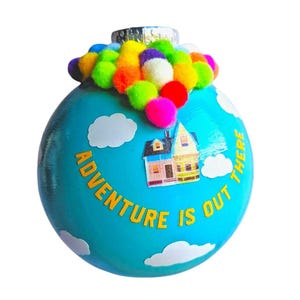 UP! Adventure is out there inspired hand-crafted Ornament with pom pom balloons