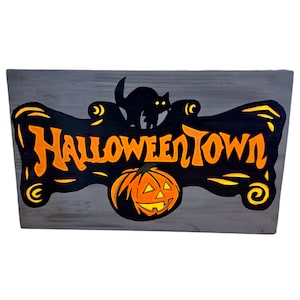 Halloween Town inspired hand-painted Wooden sign