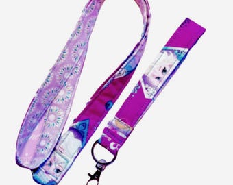 Frozen Anna and Elsa inspired lanyard, wristlet key chain