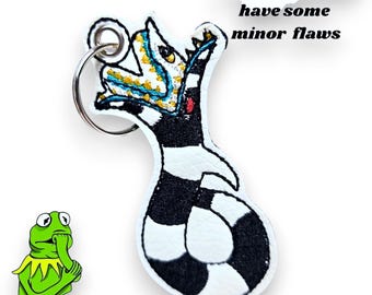 Beetlejuice Sandworm Keychain: Embroidered Faux Leather Bag Tag