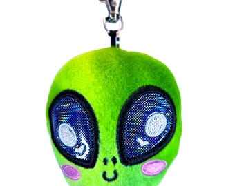 Green Alien Plush Keychain, UFO Bag Charm