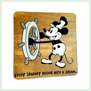 Tela artistica in legno ispirata a Mickey Mouse Steam Boat Willie