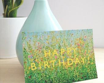 Postkarte 'Happy Birthday' (gelb)