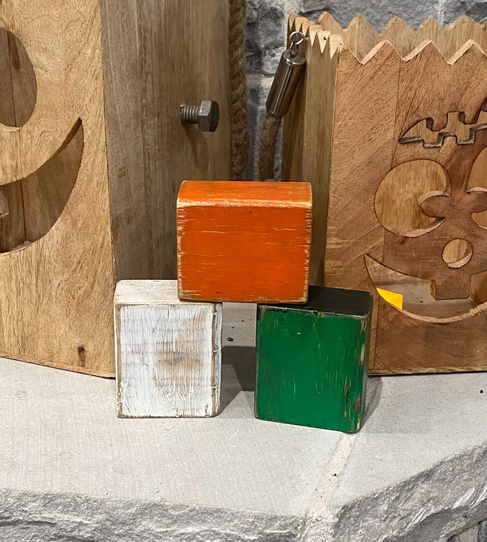 Halloween Monster Trio Blocks: Rustic Frankenstein, Ghost, Pumpkin ...